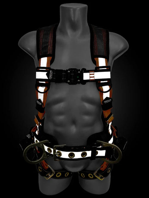Frontline 100RCTB harness shown under low light with 360-degree reflective webbing illuminated