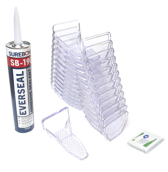 SnoBlox Deuce glue-on snow guards installed on a metal roof