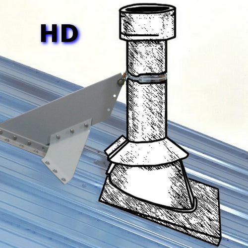 VentSaver HD installed upslope of metal roof vent to divert sliding snow